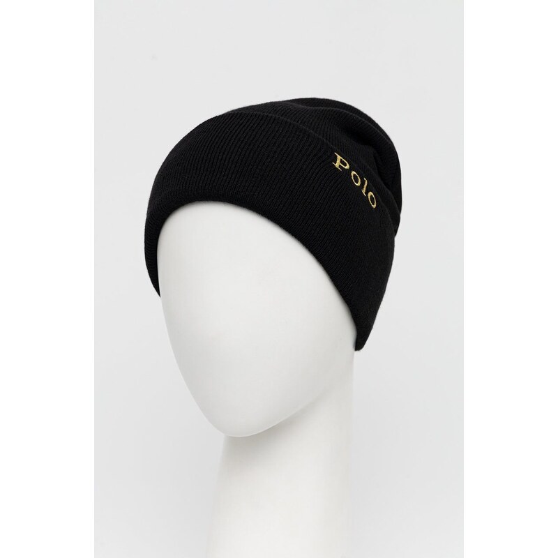 Kapa s primesjo volne Polo Ralph Lauren črna barva,