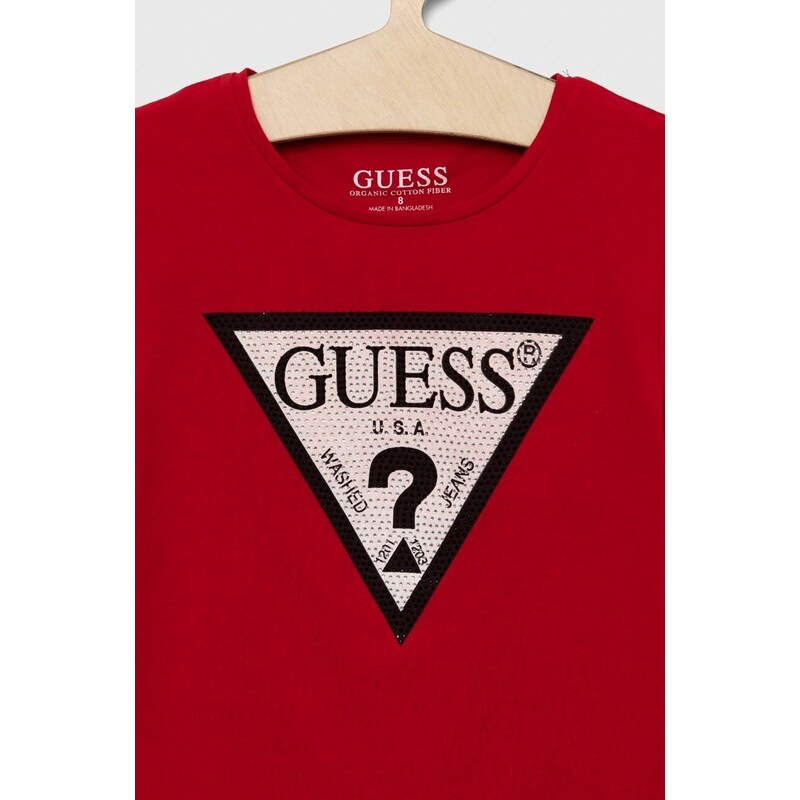 Otroška kratka majica Guess rdeča barva