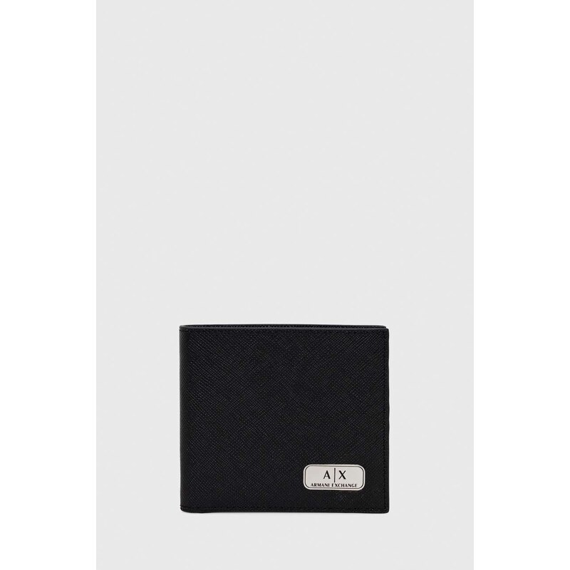 Usnjena denarnica in obesek za ključe Armani Exchange moški, črna barva