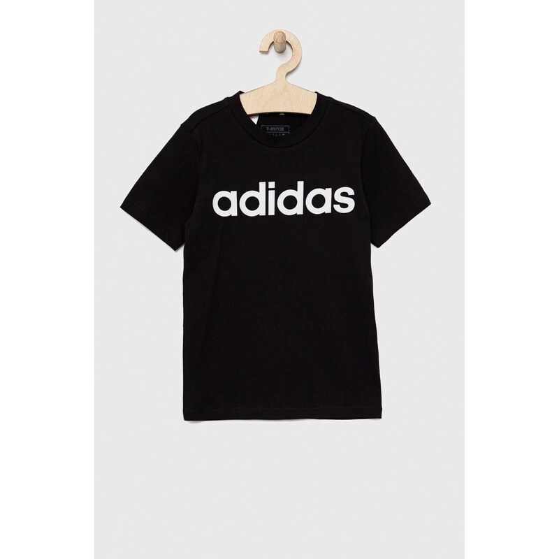 Otroška bombažna kratka majica adidas U LIN črna barva