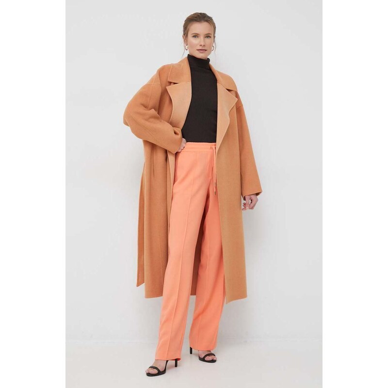 Volnen plašč Calvin Klein oranžna barva