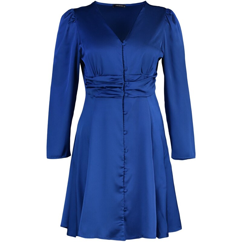 Trendyol krivulja Indigo gumb Podrobna satenska tkana obleka