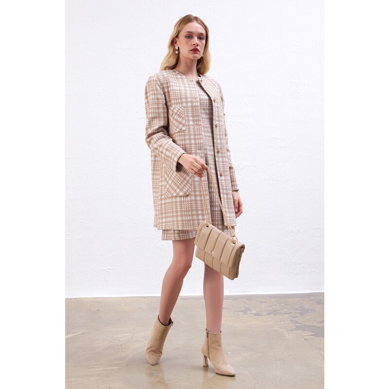 Gusto Plaid Kaftan - Beige