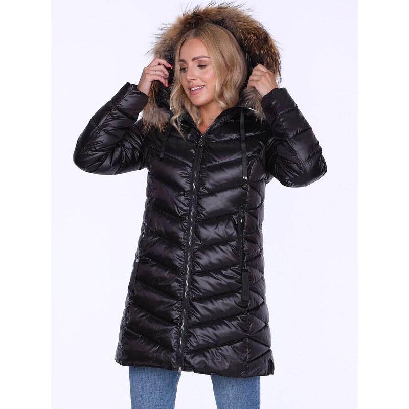 PERSO Woman's Women's winter jacket with natural fur on the hood,casual style