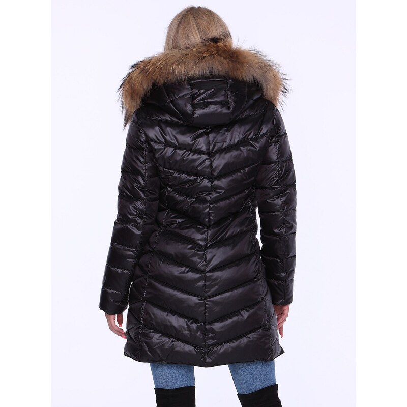 PERSO Woman's Women's winter jacket with natural fur on the hood,casual style