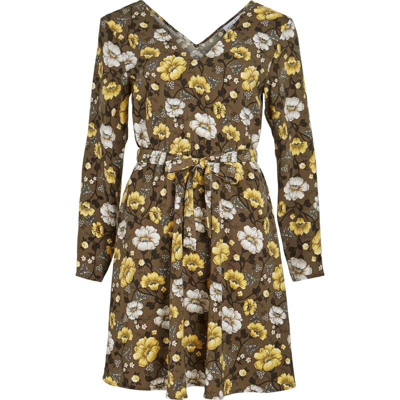 VILA Obleka 'KRISTINA' bež / svetlo rumena / oliva