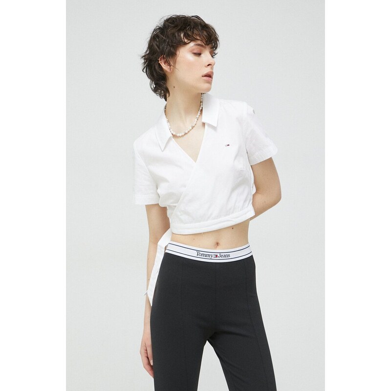 Bombažna srajca Tommy Jeans ženska, bela barva