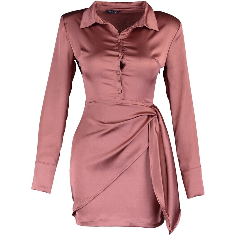 Trendyol cimetova kravata podrobna satenska večerna obleka