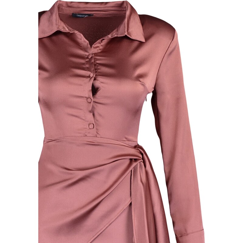 Trendyol cimetova kravata podrobna satenska večerna obleka