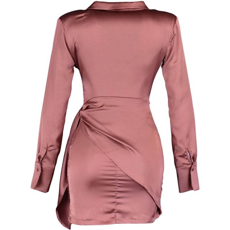 Trendyol cimetova kravata podrobna satenska večerna obleka