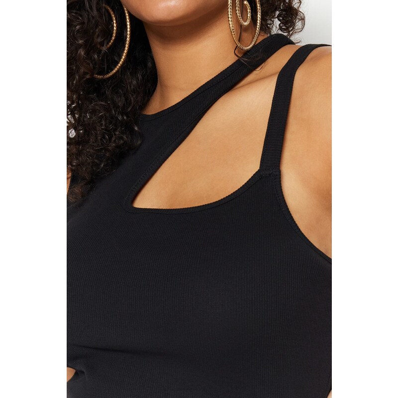 Trendyol krivulja Črna izrezana podrobna pletena obleka