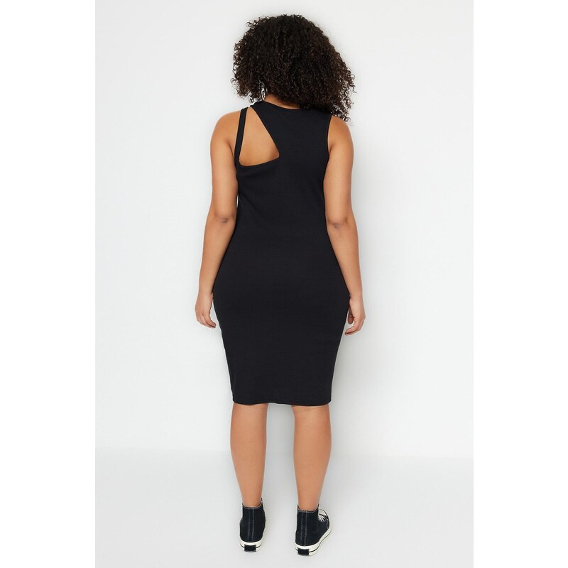 Trendyol krivulja Črna izrezana podrobna pletena obleka