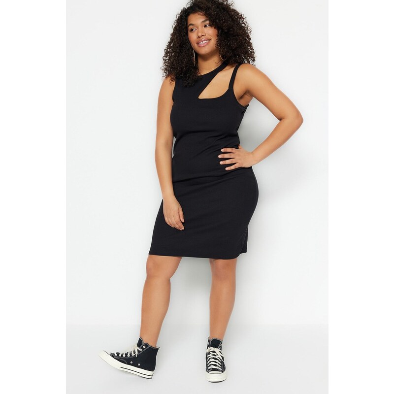 Trendyol krivulja Črna izrezana podrobna pletena obleka