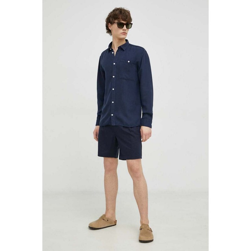 Lanene kratke hlače Bruuns Bazaar Lino Germain mornarsko modra barva