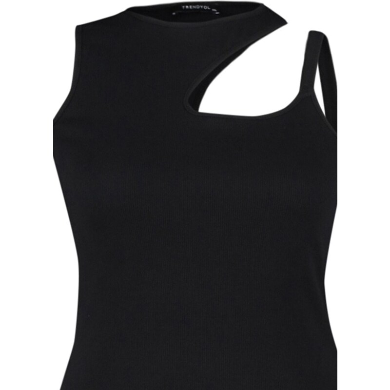 Trendyol krivulja Črna izrezana podrobna pletena obleka