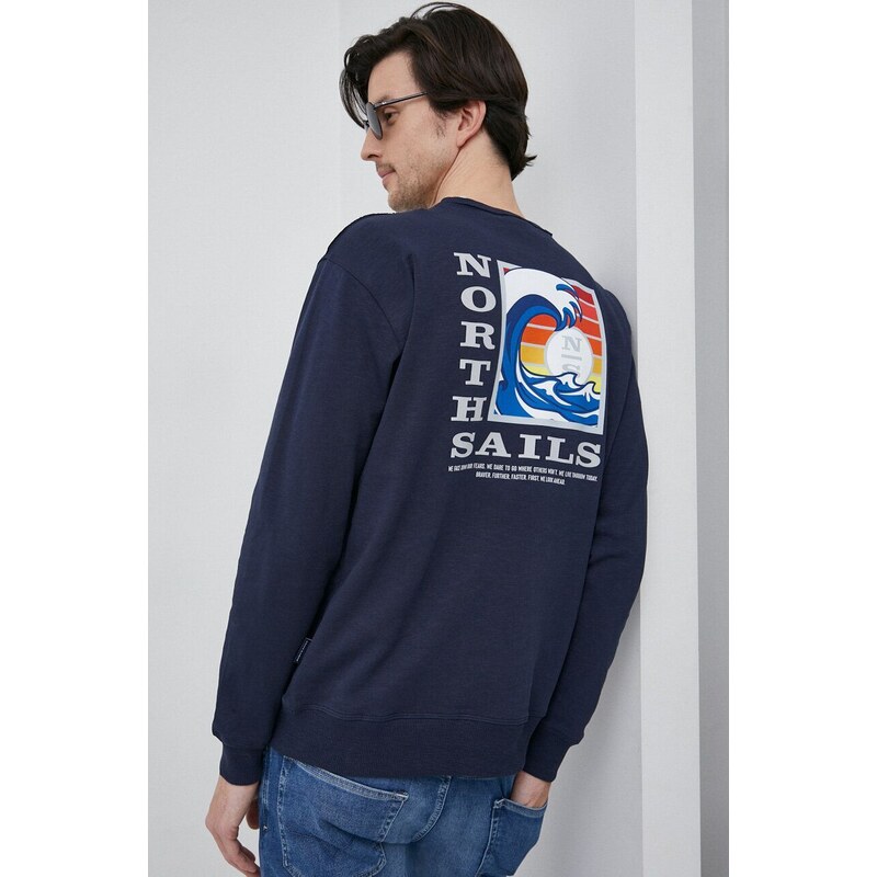 Bombažen pulover North Sails moška, mornarsko modra barva