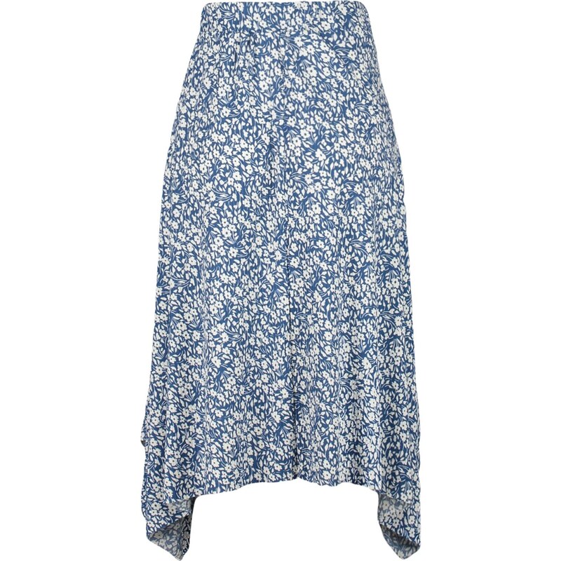 Trendyol Indigo Patterned Flounce Asymmetric High Waist Midi Flexible Knitted Skirt