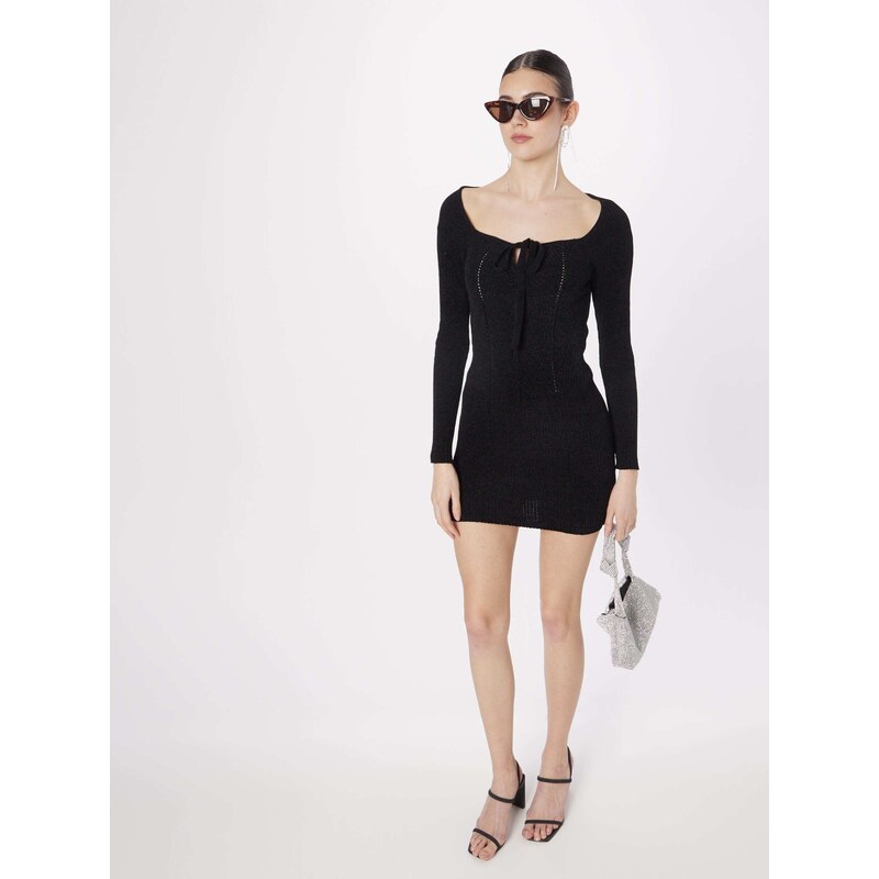 Nasty Gal Pletena obleka 'Chenille' črna