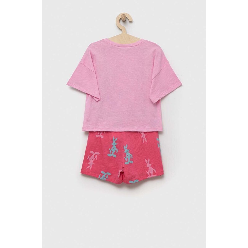 Otroška bombažna pižama United Colors of Benetton x Looney Tunes roza barva