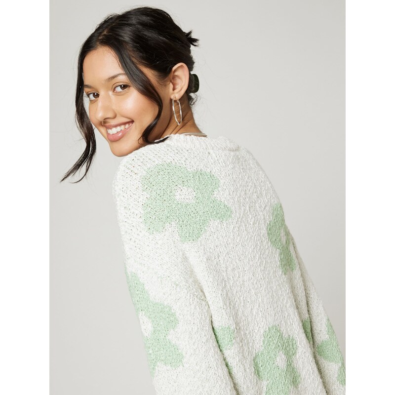 florence by mills exclusive for ABOUT YOU Pletena jopa 'Meadow Flowers' svetlo zelena / off-bela