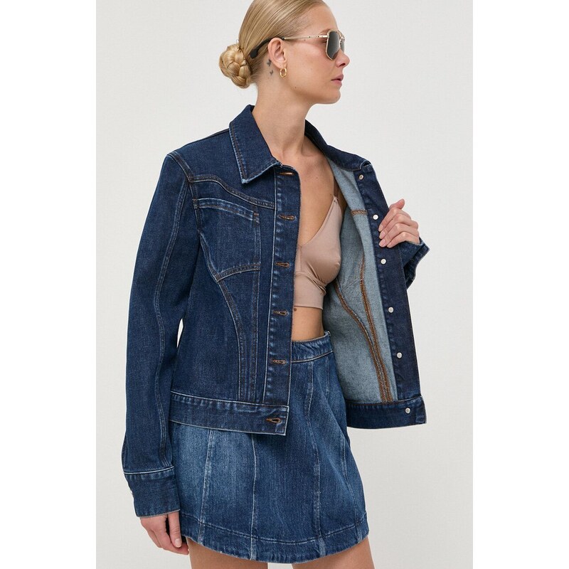 Jeans jakna Trussardi ženska, mornarsko modra barva