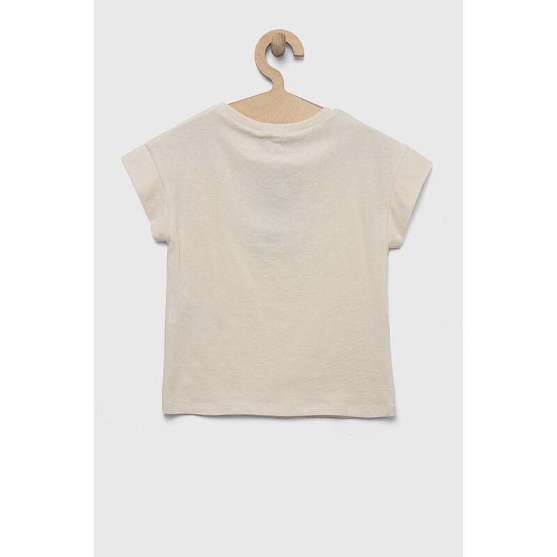 Otroška bombažna kratka majica Sisley bež barva