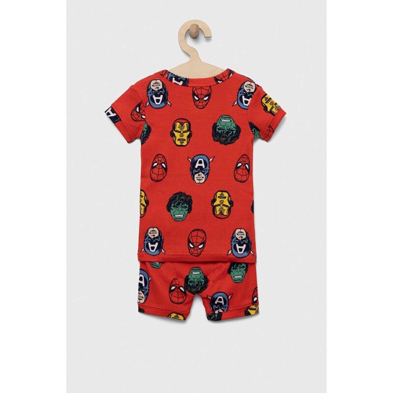 Otroška bombažna pižama GAP x Marvel rdeča barva