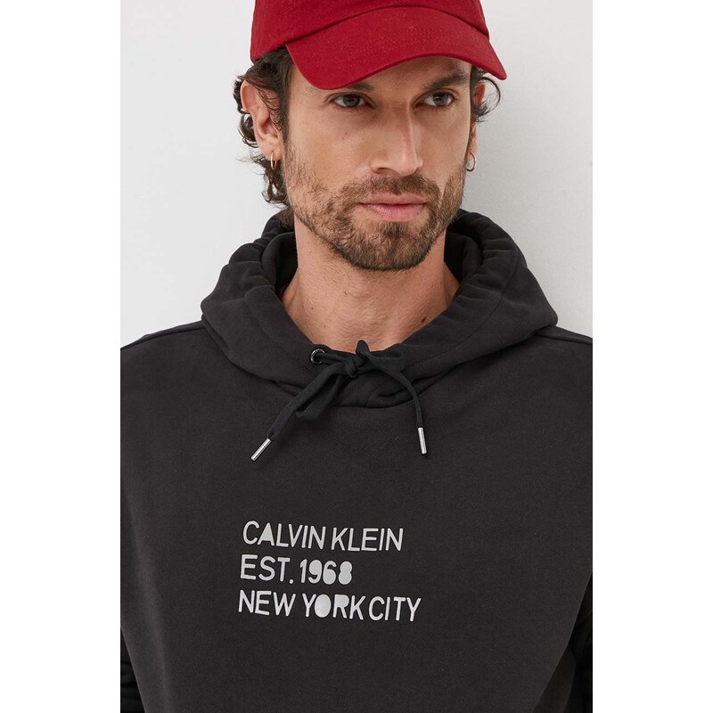 Pulover Calvin Klein moška, črna barva, s kapuco