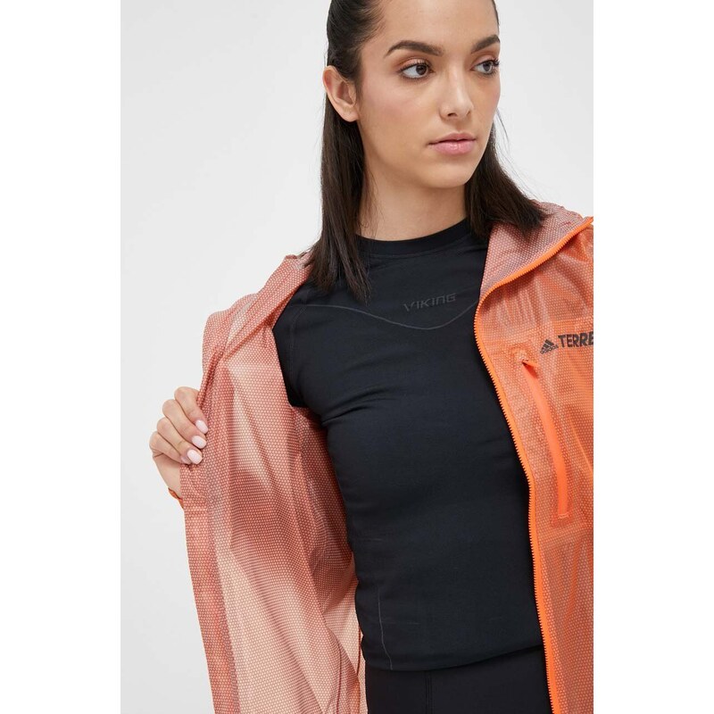 Vodoodporna jakna adidas TERREX Agravic ženska, oranžna barva