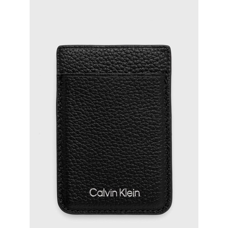 Usnjen etui za kartice + obesek za ključe Calvin Klein črna barva