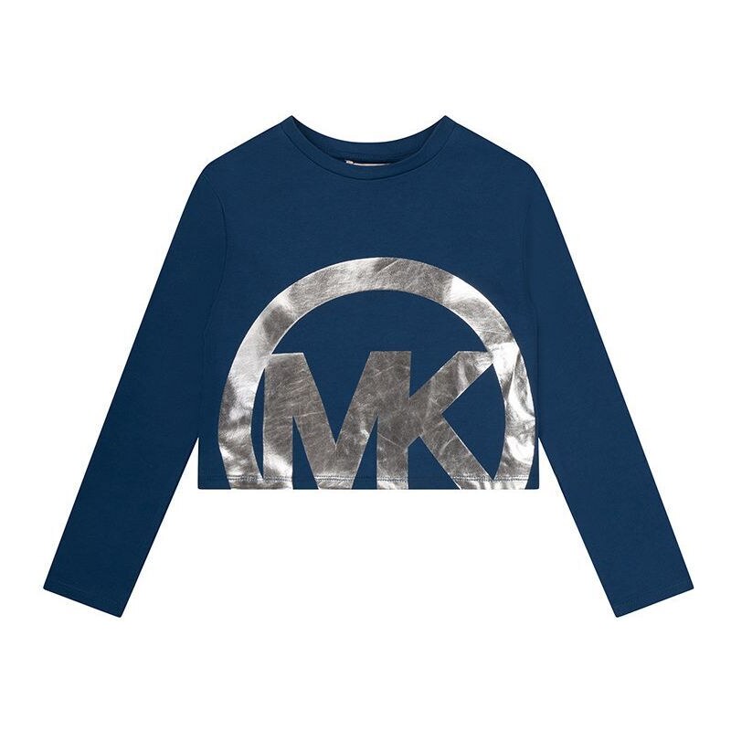 Otroška bombažna majica z dolgimi rokavi Michael Kors mornarsko modra barva