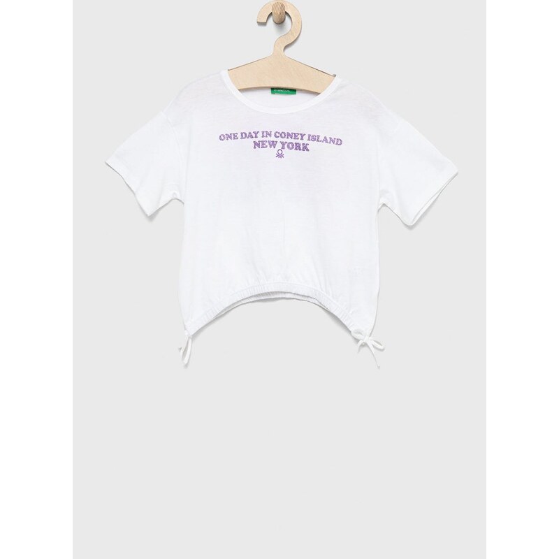 Otroški bombažen t-shirt United Colors of Benetton bela barva