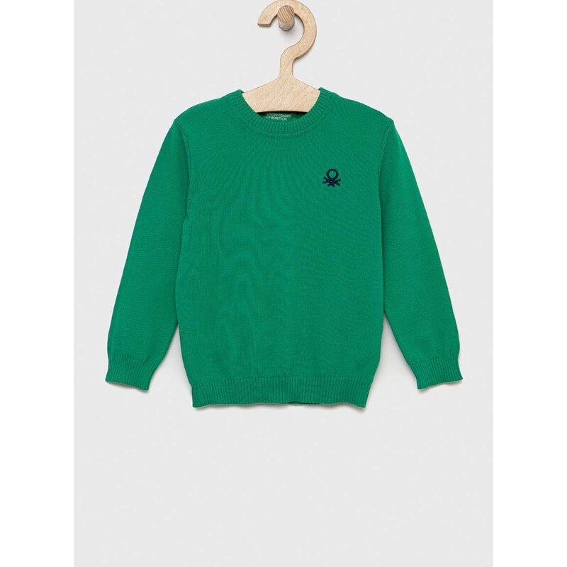 Otroški bombažen pulover United Colors of Benetton zelena barva