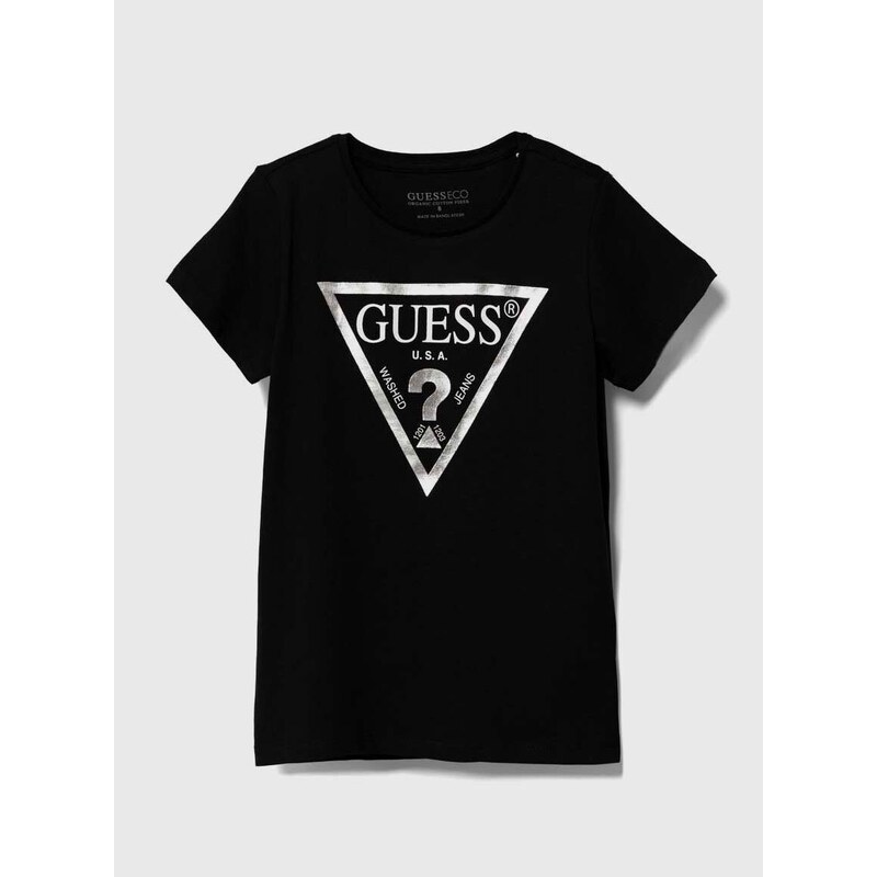 Otroška bombažna kratka majica Guess črna barva