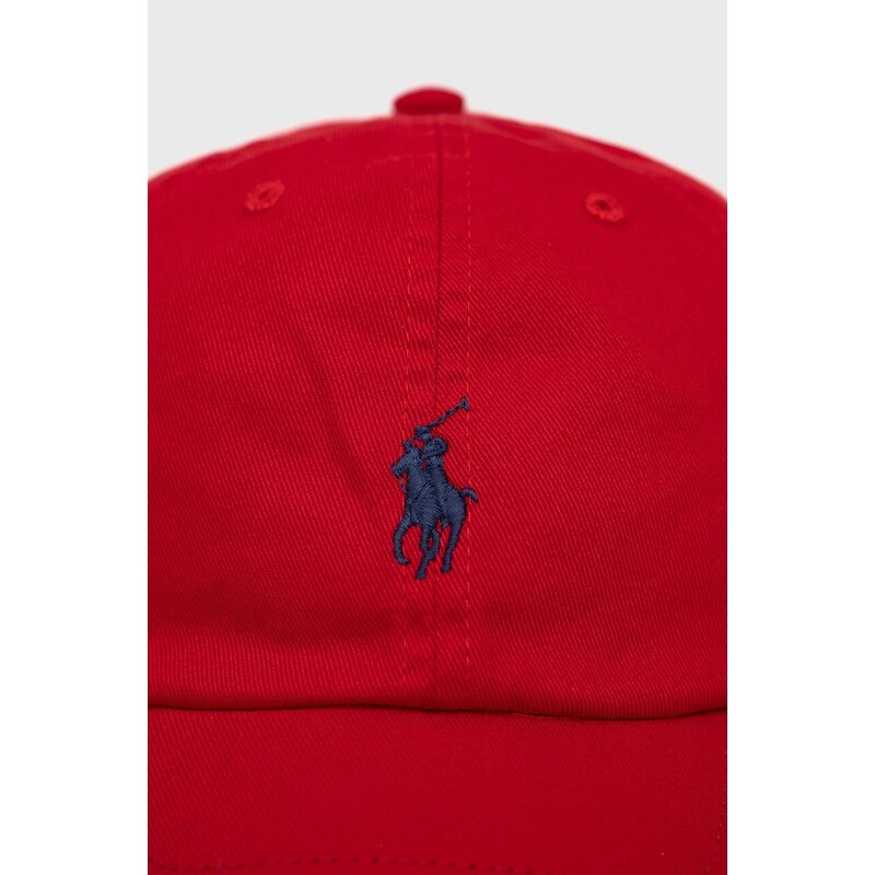 Otroška bombažna kapa Polo Ralph Lauren rdeča barva