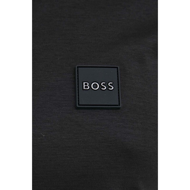 Bombažna majica z dolgimi rokavi BOSS črna barva