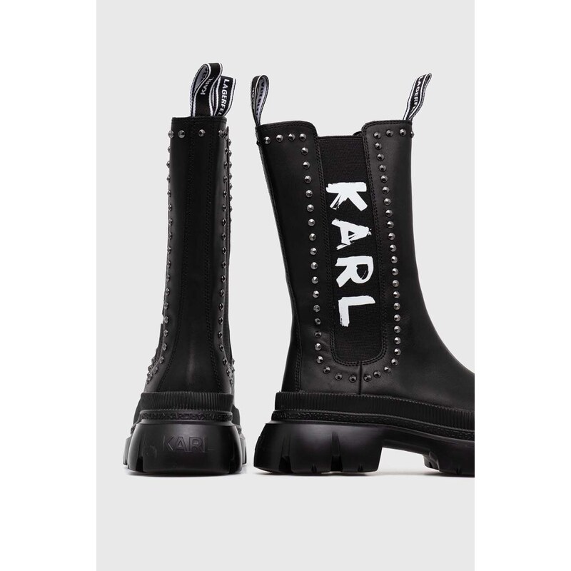 Usnjeni gležnarji Karl Lagerfeld TREKKA MAX KC ženski, črna barva, KL43591