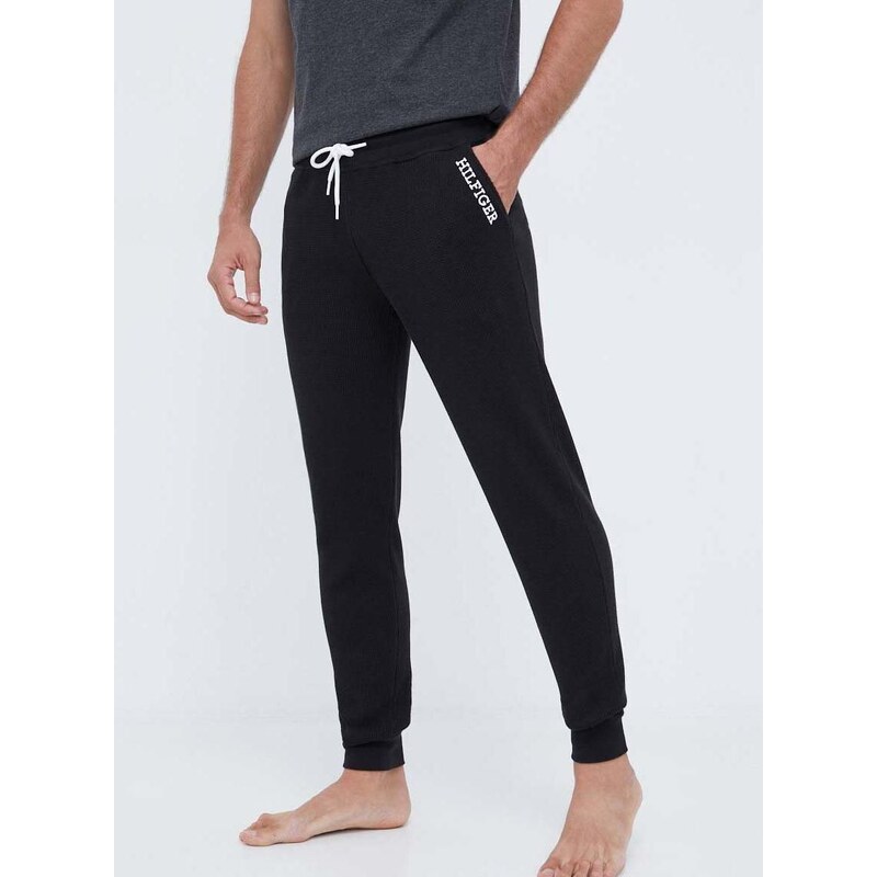 Bombažne pižama hlače Tommy Hilfiger črna barva