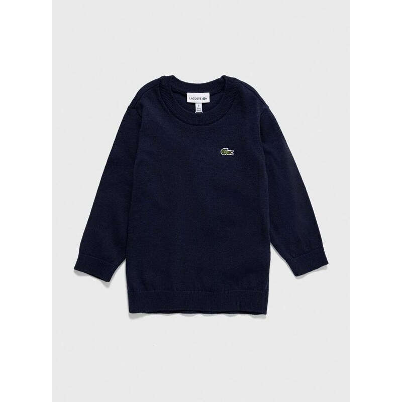 Otroški pulover s primesjo volne Lacoste mornarsko modra barva
