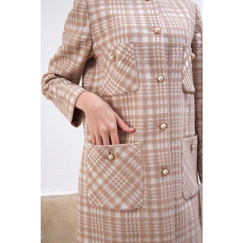 Gusto Plaid Kaftan - Beige