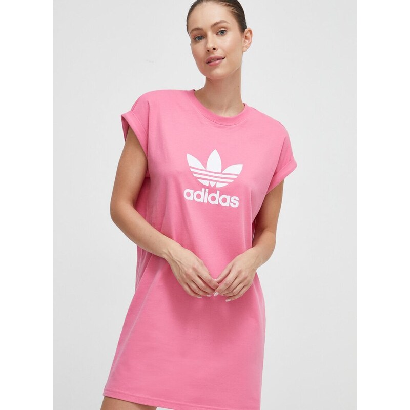 Bombažna obleka adidas Originals roza barva
