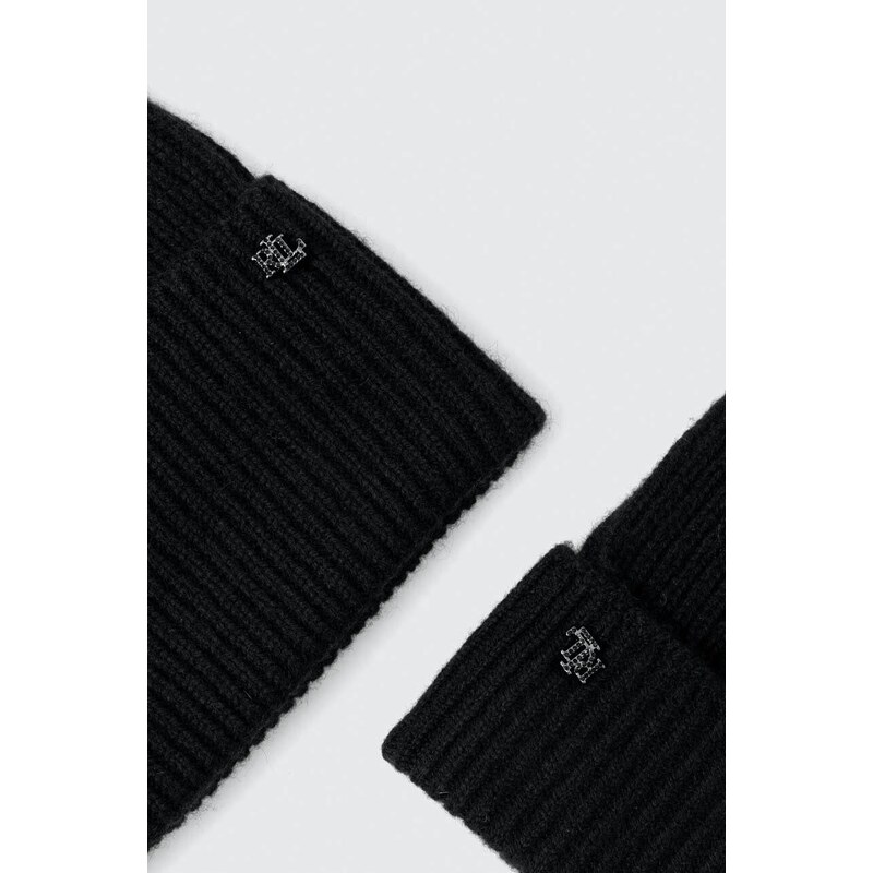 Kapa in volnene rokavice Lauren Ralph Lauren črna barva