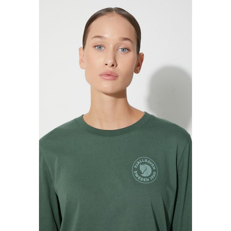Bombažna majica z dolgimi rokavi Fjallraven 1960 Logo zelena barva