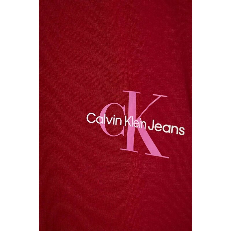 Otroška bombažna kratka majica Calvin Klein Jeans bordo barva