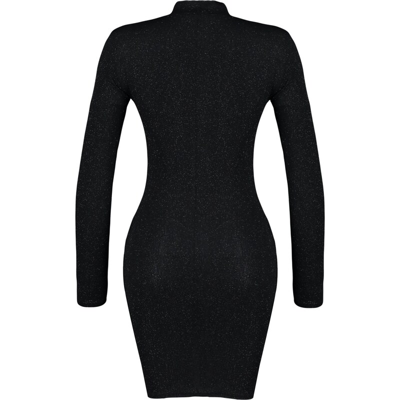 Trendyol Black Fit bleščice Srebrno pletena elegantna večerna obleka