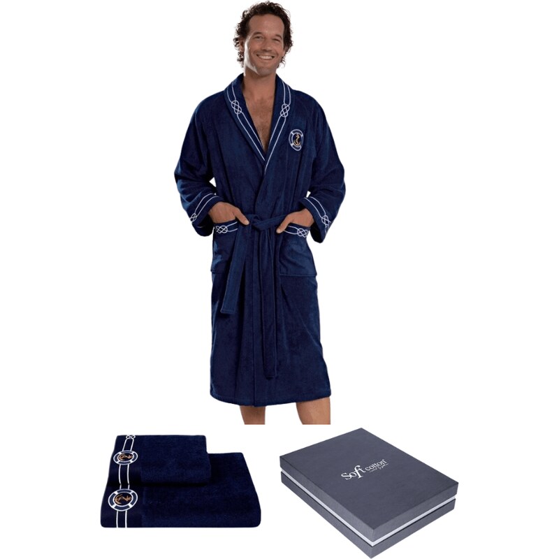 Soft Cotton Luxusní pánský župan MARINE MAN s ručníkem a osuškou v dárkovém balení