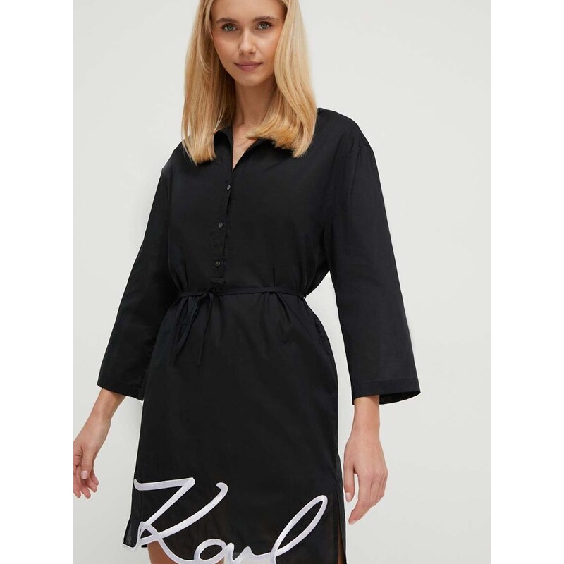 Bombažna obleka Karl Lagerfeld črna barva