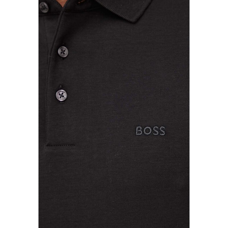 Bombažna majica z dolgimi rokavi BOSS črna barva