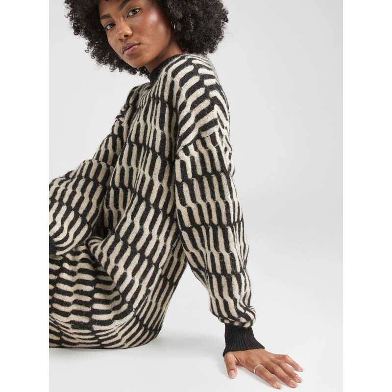 florence by mills exclusive for ABOUT YOU Pletena obleka 'Windy Drive' črna / bela