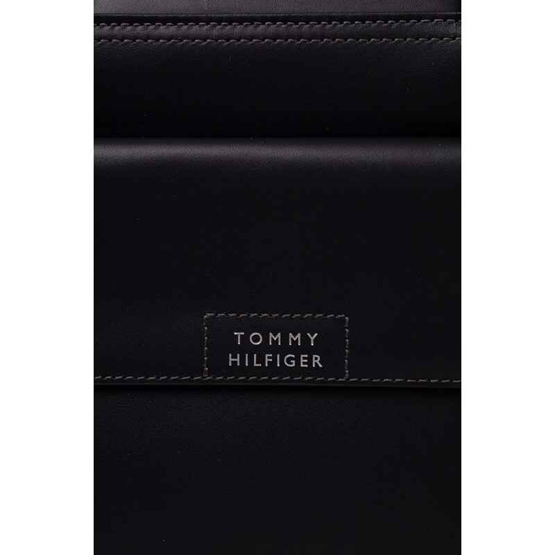 Usnjena torba za prenosnik Tommy Hilfiger črna barva